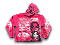Image 1 of Sade black 2pac panther party art dept upcycled screen print pink/white hoodie