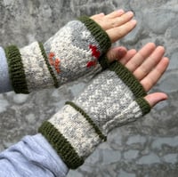 Image 5 of “Matilda” fingerless mittens - Green - Ready to ship