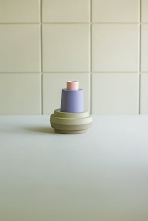 Image of candleholder green-blue-salmon pink