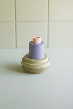 Image of candleholder green-blue-salmon pink