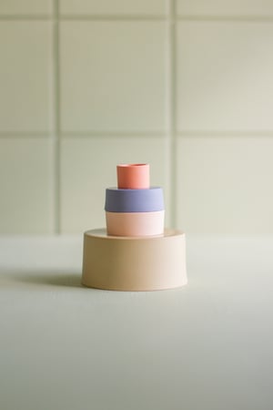 Image of candleholder sand-salmon pink-blue-paprika