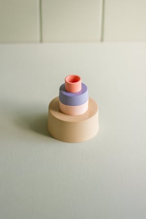 Image of candleholder sand-salmon pink-blue-paprika