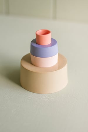 Image of candleholder sand-salmon pink-blue-paprika