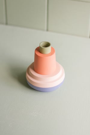 Image of candleholder blue-salmon pink-paprika-green