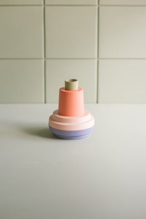 Image of candleholder blue-salmon pink-paprika-green