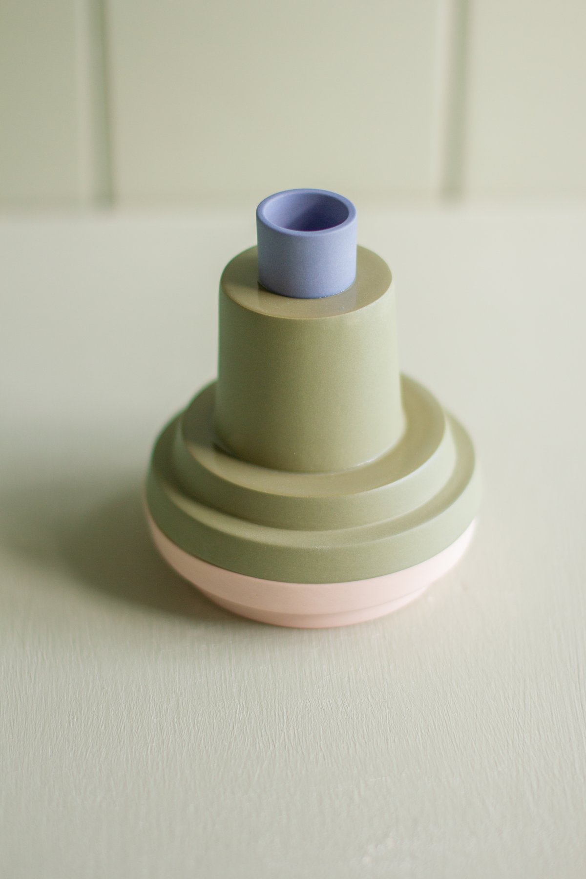 Image of candleholder salmon pink-green-blue