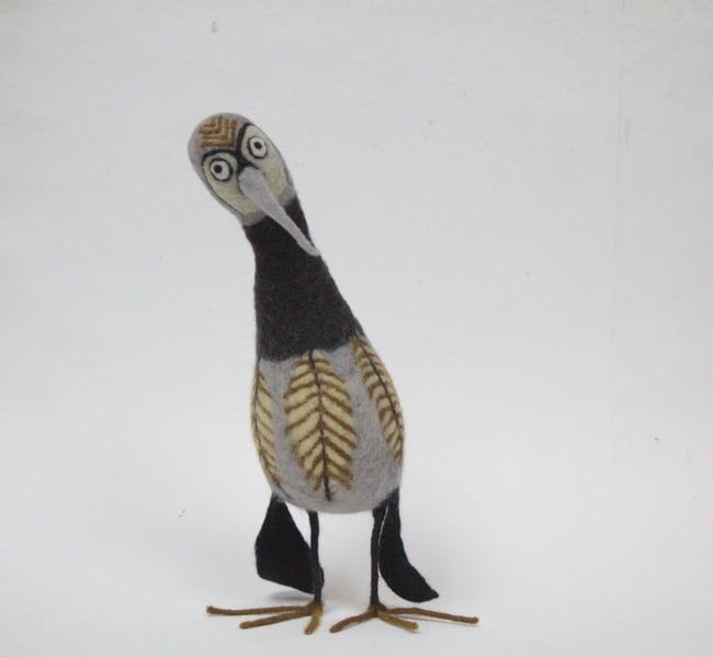 Toby, felted quirky bird sculpture