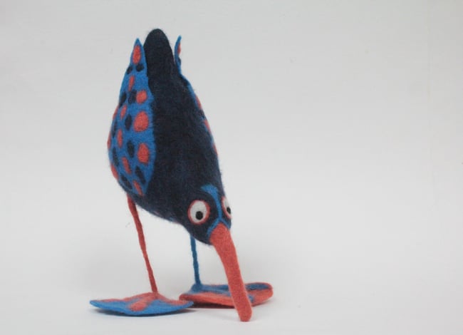 Yves, felted quirky bird sculpture