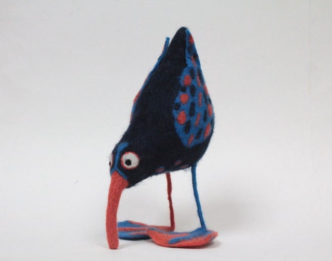 Yves, felted quirky bird sculpture