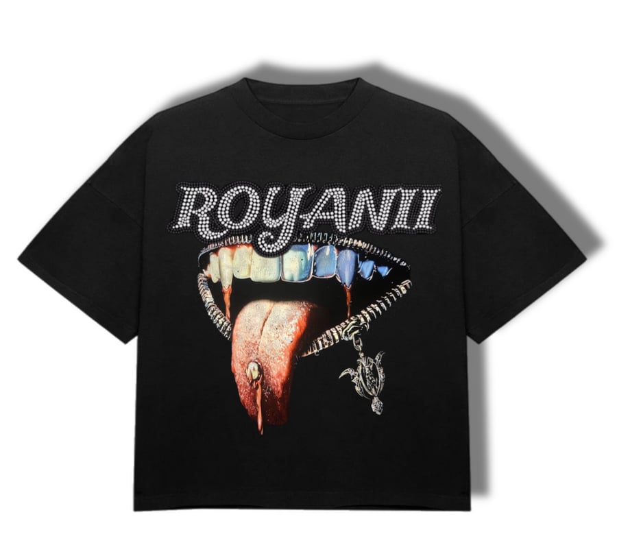 Image of Black Pierced Tongue Rhinestone Tee 