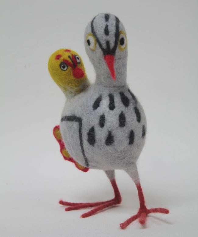 Charlotte, quirky bird felt sculpture