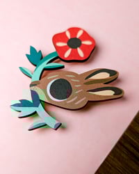Image 1 of Wooden Pin Poppy Rabbit