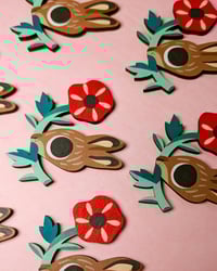 Image 2 of Wooden Pin Poppy Rabbit
