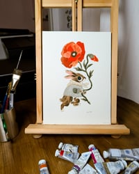 Image 1 of Poppy Rabbit Original Gouache Painting