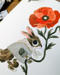 Image 2 of Poppy Rabbit Original Gouache Painting