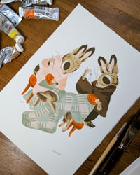 Image 3 of Rabbit Friends Original Gouache Painting