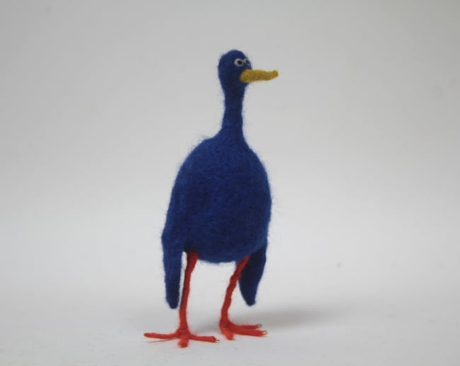 Blue needle felted quirky bird sculpture