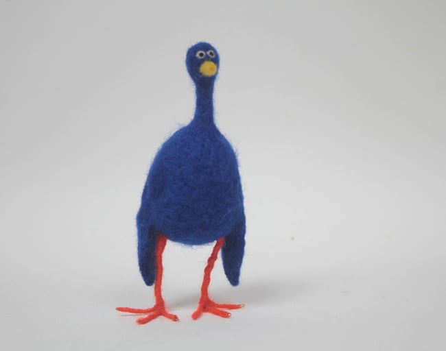 Blue needle felted quirky bird sculpture