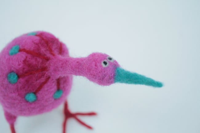 Pink needle felted quirky bird