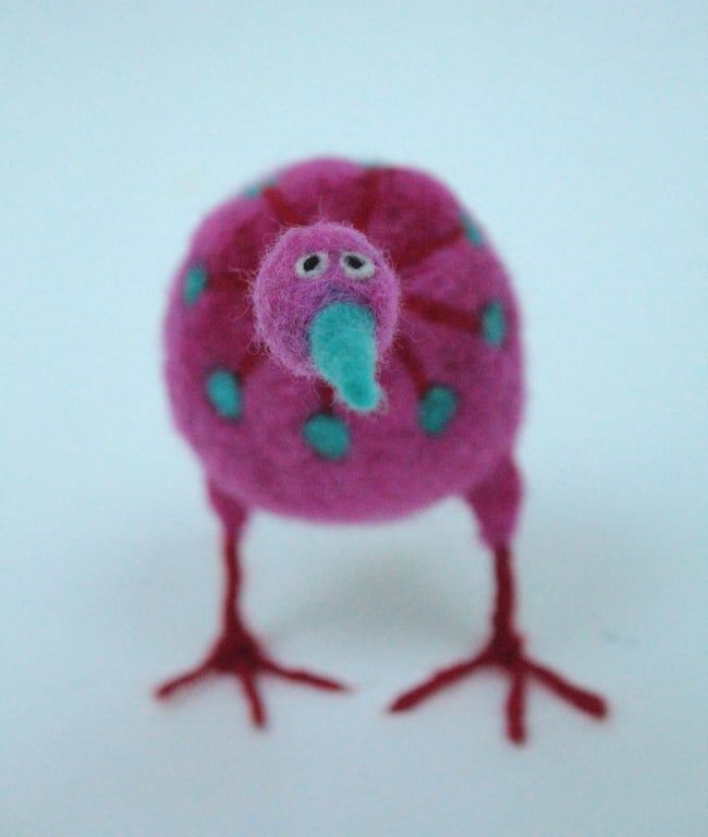 Pink needle felted quirky bird