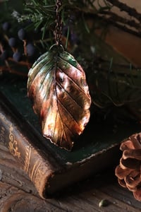 Image 1 of Vera foglia di faggio elettroformata in rame con patina autunnale 2