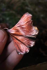 Image 3 of Vera foglia di ginkgo biloba elettroformata in rame con patina ossidata rossa