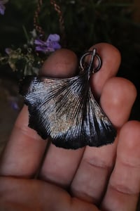 Image 1 of Vera foglia di ginkgo biloba elettroformata in rame con patina nera