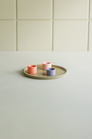 Image of candleholder plate  green-blue-paprika-salmon pink