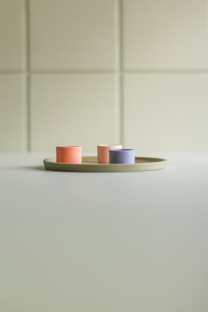 Image of candleholder plate  green-blue-paprika-salmon pink