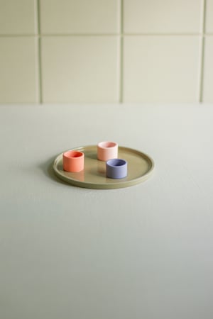 Image of candleholder plate  green-blue-paprika-salmon pink