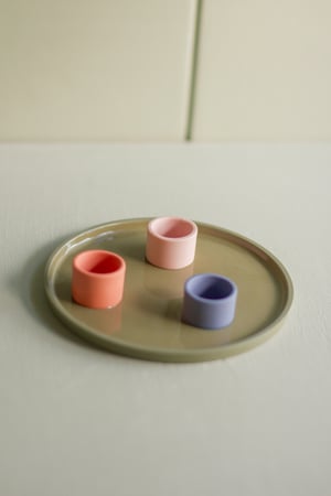 Image of candleholder plate  green-blue-paprika-salmon pink