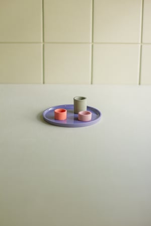 Image of candleholder plate  blue-paprika-salmon pink-green