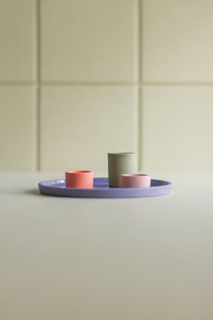 Image of candleholder plate  blue-paprika-salmon pink-green