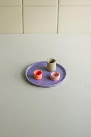 Image of candleholder plate  blue-paprika-salmon pink-green
