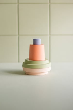 Image of candleholder salmon pink-green-paprika-blue