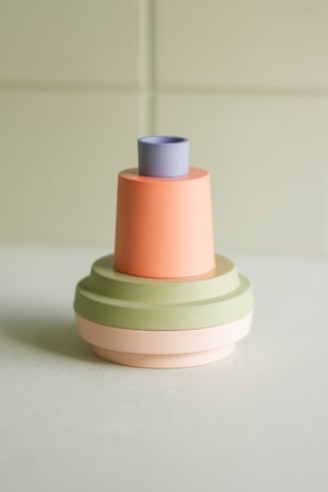 Image of candleholder salmon pink-green-paprika-blue