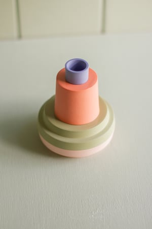 Image of candleholder salmon pink-green-paprika-blue