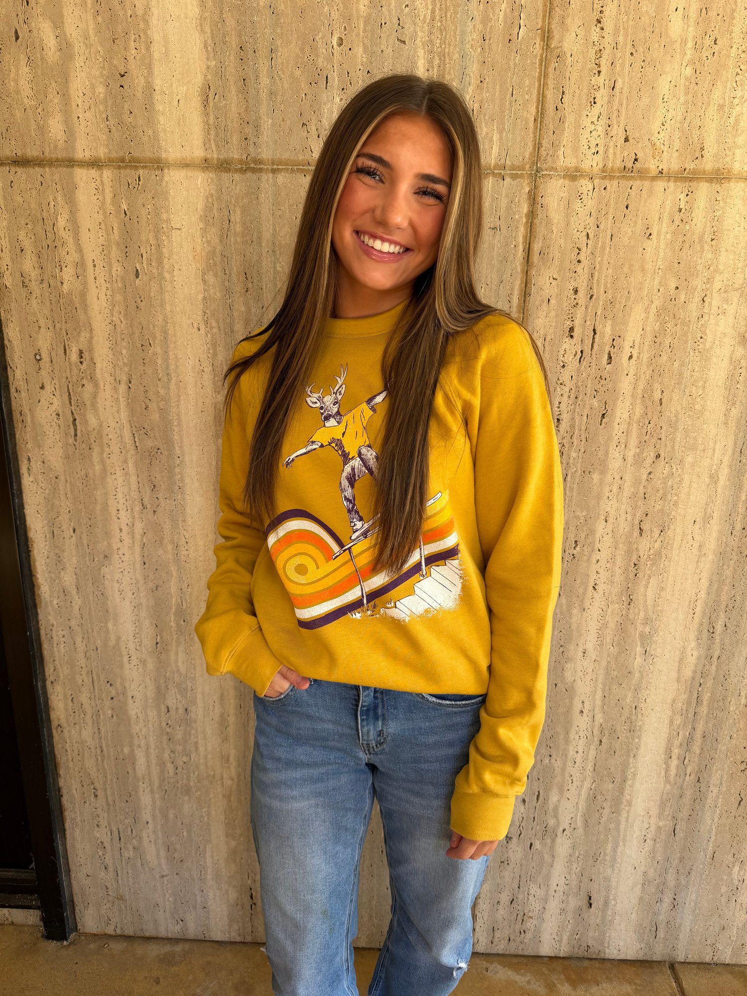Image of Adult Skater Buck Sweatshirt in Heather Mustard