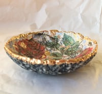 Image 3 of Handmade Paper Mache Bowl with Floral Decoupage and Gold Rim | Decorative Art Bowl