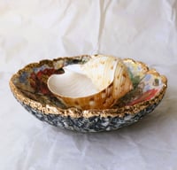 Image 5 of Handmade Paper Mache Bowl with Floral Decoupage and Gold Rim | Decorative Art Bowl