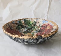 Image 6 of Handmade Paper Mache Bowl with Floral Decoupage and Gold Rim | Decorative Art Bowl