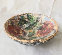 Image 8 of Handmade Paper Mache Bowl with Floral Decoupage and Gold Rim | Decorative Art Bowl