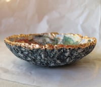 Image 9 of Handmade Paper Mache Bowl with Floral Decoupage and Gold Rim | Decorative Art Bowl
