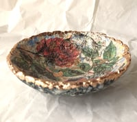 Image 10 of Handmade Paper Mache Bowl with Floral Decoupage and Gold Rim | Decorative Art Bowl