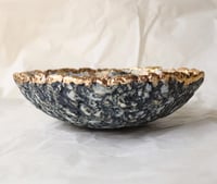 Image 2 of Handmade Paper Mache Bowl with Floral Decoupage and Gold Rim | Decorative Art Bowl
