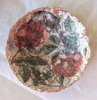 Image 11 of Handmade Paper Mache Bowl with Floral Decoupage and Gold Rim | Decorative Art Bowl