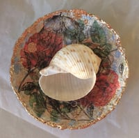 Image 12 of Handmade Paper Mache Bowl with Floral Decoupage and Gold Rim | Decorative Art Bowl