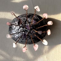 Image 3 of Handmade Paper Mache Sculpture with Amethyst & Rose Quartz | Crystal Home Decor