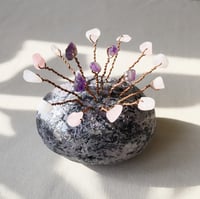 Image 7 of Handmade Paper Mache Sculpture with Amethyst & Rose Quartz | Crystal Home Decor