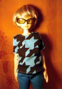 Image 2 of Handmade aqua geometric print shirt for 1/4 bjd doll